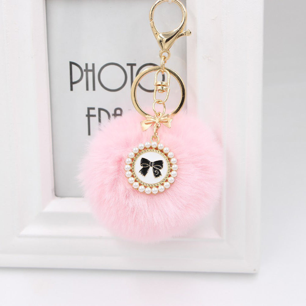 Wholesale New Bow Tag Imitation Rex Rabbit Fur Plush Ball Keychain